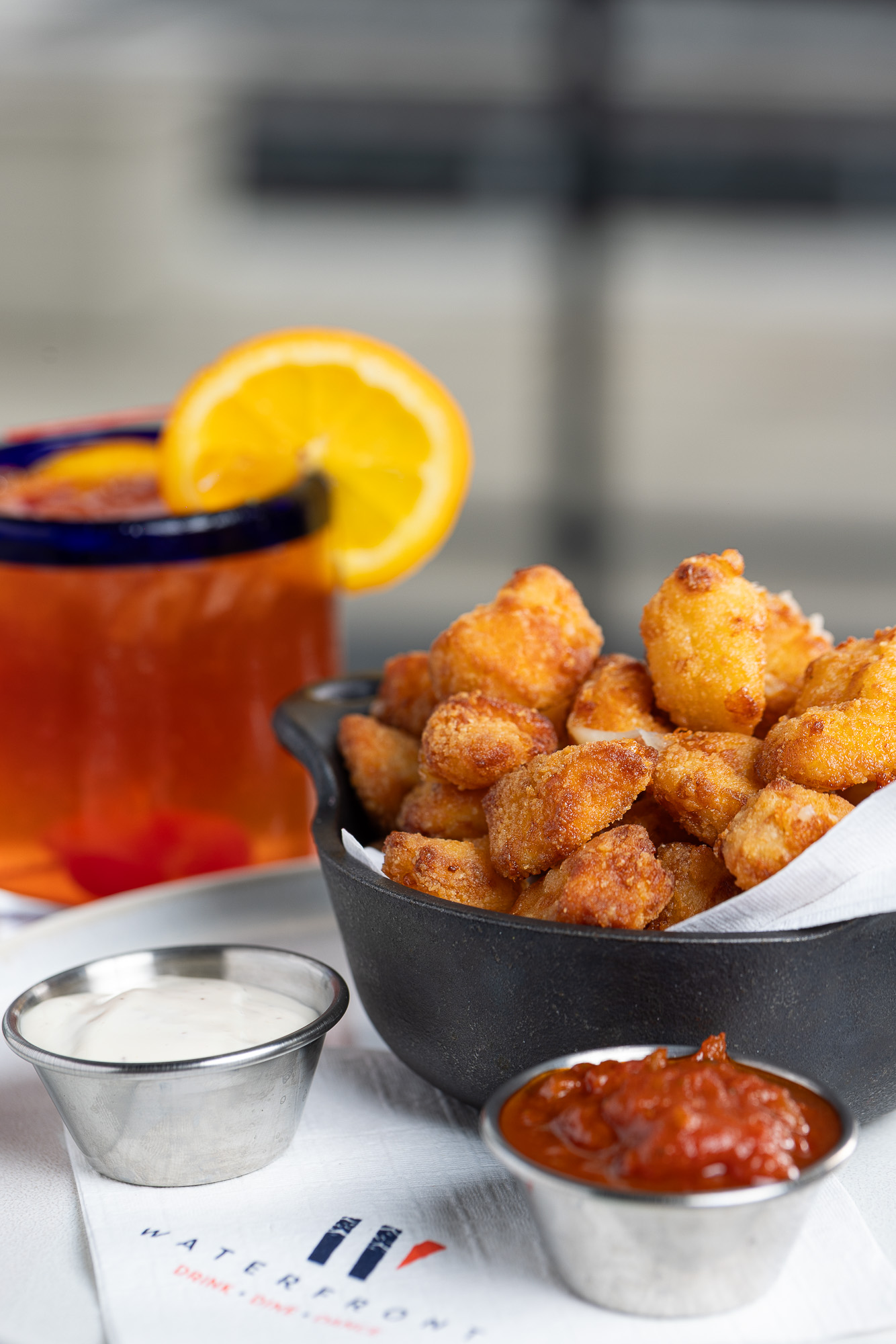 Wisconsin cheese curds with marinara and ranch